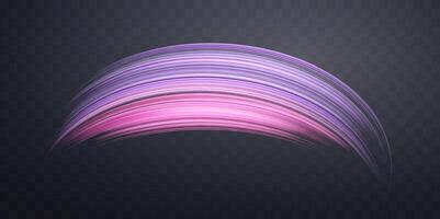 Glowing pink and purple lines. Dynamic neon realistic energy speed wave. Abstract curve twirl light effect on a dark background. illustration. vector