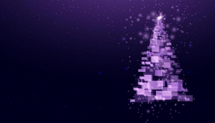 Christmas tree made of geometric shapes, lights and sparkles