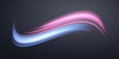 Dynamic neon realistic energy speed wave. Abstract curve twirl light effect on a dark background. illustration. vector