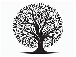 Elegant Decorative Tree Silhouette with Swirl Patterns for Art vector