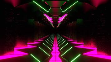 Pink and Green Sci-Fi Corridor with Microcircuit Texture Background Vj Loop I 4K video