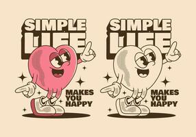 Happy heart character in happy dance illustration in 2 color versions vector