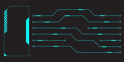 HUD digital futuristic user interface horizontal frame. Sci Fi high tech screen. Cyberpunk game menu touching monitoring hologram dashboard panel. Cyberspace head-up display information border vector