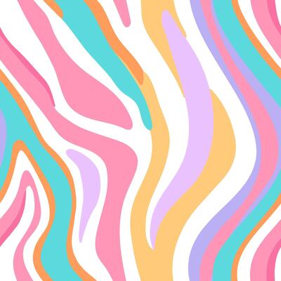 Abstract colorful horizontal background with waves. Retro Swirl Backdrop in trendy style retro 60s, 70s