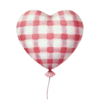 A red and white checkered heart-shaped balloon with a fabric-like texture, tied with a thin string. png