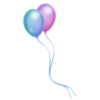 Two balloons on strings with pink, purple, green and blue colours, on a transparent background png