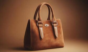 A tan purse with a brown handle photo