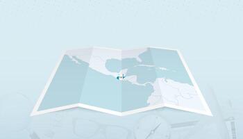 Map of Guatemala with the flag of Guatemala in the contour of the map on a trip abstract backdrop. vector