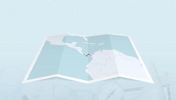 Map of Panama with the flag of Panama in the contour of the map on a trip abstract backdrop. vector