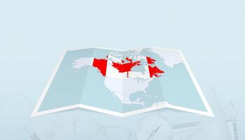 Map of Canada with the flag of Canada in the contour of the map on a trip abstract backdrop. vector
