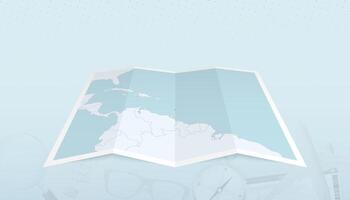 Map of Saint Lucia with the flag of Saint Lucia in the contour of the map on a trip abstract backdrop. vector