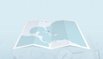 Map of The Bahamas with the flag of The Bahamas in the contour of the map on a trip abstract backdrop. vector