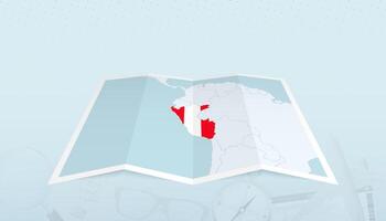Map of Peru with the flag of Peru in the contour of the map on a trip abstract backdrop. vector