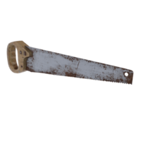 Old hand saw with a tarnished blade resting on a clean surface png