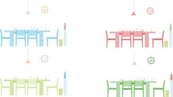 a set of four different colored chairs and tables vector