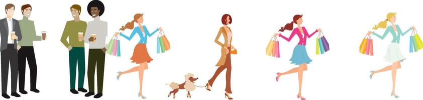 a group of people with different colors and styles, shopping vector