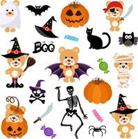 Fun package of Halloween teddy bear with set digital elements vector