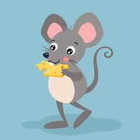 Mouse enjoying a slice of cheese vector