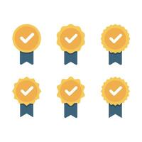 Medal badge ribbon with check mark icon set collection in flat design vector