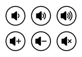 Audio volume icon set collection on circle line. Sound speaker sign symbol vector