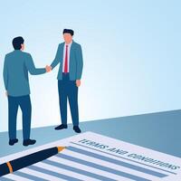 A man shakes hands after signing. Illustration for terms and conditions. vector