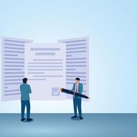 A man offers a pen to another. Illustration for terms and conditions. vector