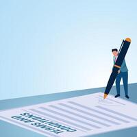 A man holds a pen to sign. Illustration for terms and conditions. vector
