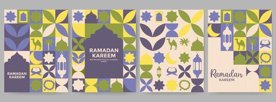 Set of Ramadan Kareem minimalist geometric design vector