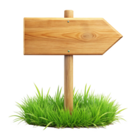 cartoon tree style arrow sign board with grass is isolated on transparent background png