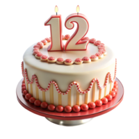 birthday celebration cake and written twelve on the cake is isolated on transparent background png