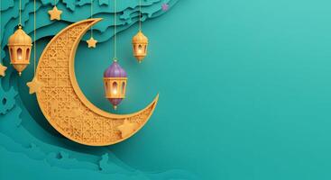 Ramadan Mubarak Celebration with lantern and Copy space for your text and design Ramadan greetings photo