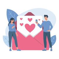 Couple Sharing a Romantic Digital Message via Smartphone vector