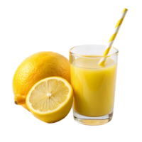 delicious lemon juice in the glass with straw is isolated on transparent background png