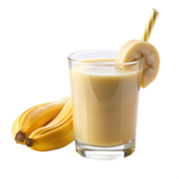 banana juice in the glass with straw is isolated on transparent background png