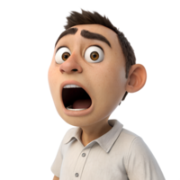 A 3D animated cartoon character a man with wide eyes and a dropped jaw, expressing pure shock., isolated on a transparent background png