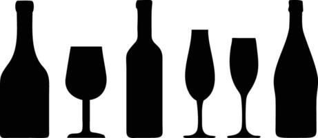 Elegant Set with Alcohol Bottles and Glasses Icons for Branding vector