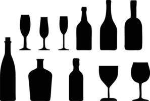 Minimalist Set with Alcohol Bottles and Glasses Icons for Elegant UI vector