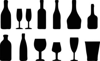 Classic Set with Alcohol Bottles and Glasses Icons for Distillery Projects vector
