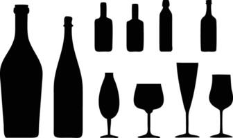 High-Quality Set with Alcohol Bottles and Glasses Icons for Menus vector