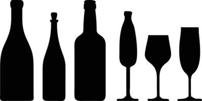 Creative Set with Alcohol Bottles and Glasses Icons for Party Graphics vector