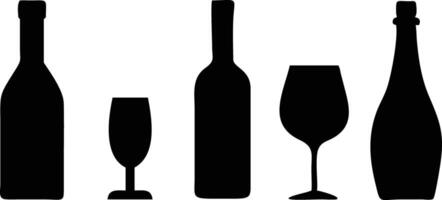 Essential Set with Alcohol Bottles and Glasses Icons for Beverage Branding vector