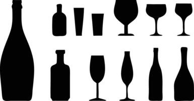 Modern Set with Alcohol Bottles and Glasses Icons for Apps and Websites vector