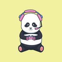 Panda with controller cute character illustration vector