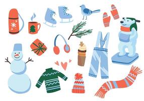 hand drawn set of elements for active winter recreation vector
