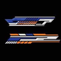 Car background decal design with a combination of orange, blue and white colors with a modern stripe style vector