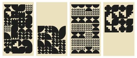 Set of vertical geometric posters in neo geometry style. Backgrounds with simple figures and shapes. vector