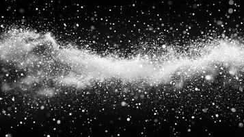 Abstract Glittering Snowfall with Sparkling Light on Black Background photo