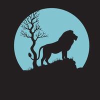 A lion standing on a hill with a tree in the background vector