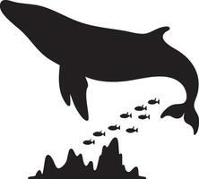 A silhouette of a whale and fish in the water vector