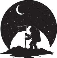 Astronaut on the moon with flag illustration vector